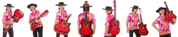 Homem vestindo sombrero com guitarra — Fotografia de Stock