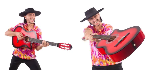 Homme portant sombrero avec guitare — Photo