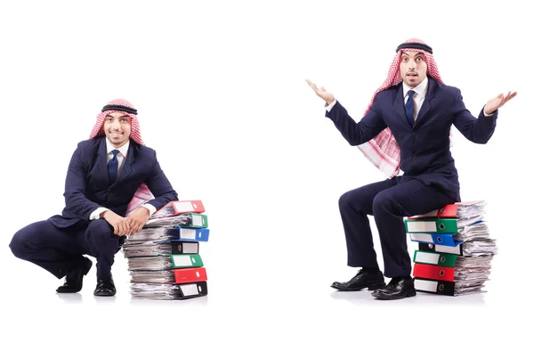 Hombre de negocios árabe con muchas carpetas en blanco —  Fotos de Stock