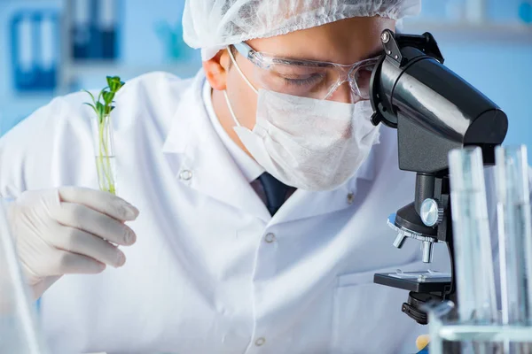 Concepto de biotecnología con científico en laboratorio —  Fotos de Stock