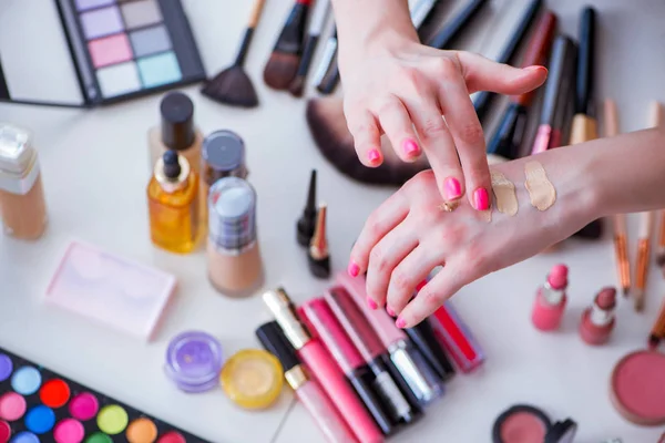 Collection of make up products displayed on the table