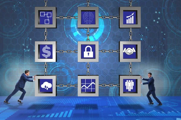 Engelleme zinciri kripto para birimi kavramında iş adamı