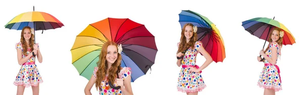 Giovane ragazza con ombrello colorato — Foto Stock