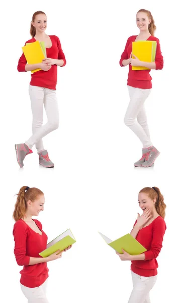 Beyaz kitapları ile genç öğrenci — Stok fotoğraf