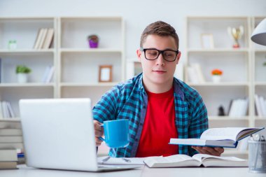 Sınavlara hazırlanan genç kız içeride masa başında ders çalışıyor.