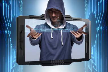 Siber güvenlik konseptinde genç bir hacker.