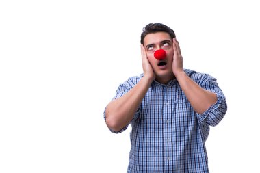 Beyaz arka planda izole komik bir palyaço.