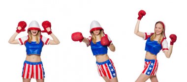 Beyaz arkaplanda izole edilmiş kadın boksör