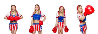 Beyaz arkaplanda izole edilmiş kadın boksör