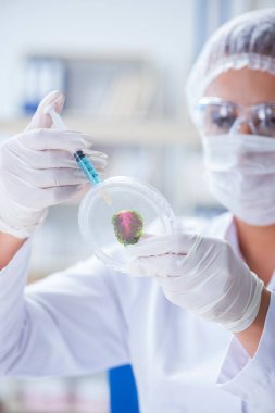 Bir laboratuarda deney yapan kadın bir bilim adamı.