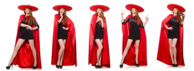 Kırmızı elbiseli Meksikalı kadın beyaz üzerine