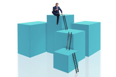 Bloğun tepesindeki işadamı beyazda izole edildi