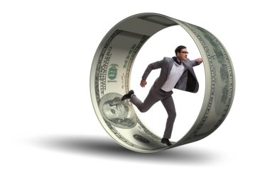 Hamster çarklı bir iş adamı dolarları kovalıyor.