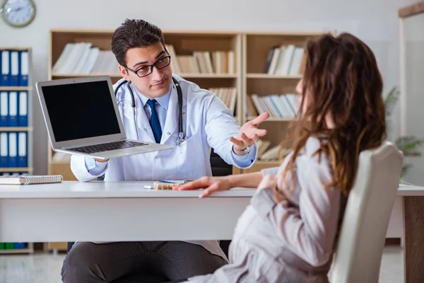 Hamile kadın muayene için doktoru ziyaret ediyor.