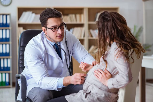 Hamile kadın muayene için doktoru ziyaret ediyor.