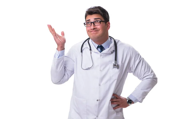 Jonge mannelijke arts geïsoleerd op witte achtergrond — Stockfoto