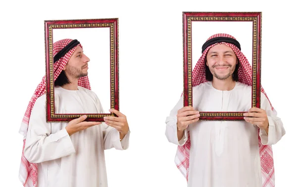 Arabier met fotolijstje op wit — Stockfoto