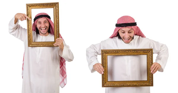 Arabier met fotolijstje op wit — Stockfoto