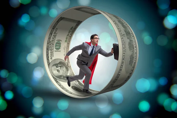 Affärsman i hamsterhjulet jagar dollar — Stockfoto