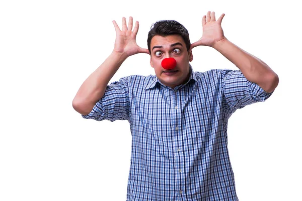 Buffo clown uomo isolato su sfondo bianco — Foto Stock