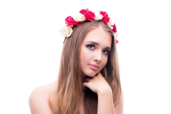 Krásná mladá modelka s make-upem izolované na whi — Stock fotografie