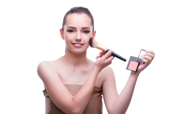 Mujer en concepto de belleza aplicando maquillaje usando cosméticos — Foto de Stock