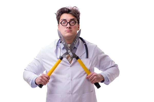 Dokter lucu dengan gunting terisolasi pada putih — Stok Foto