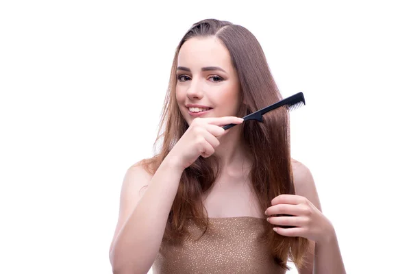 Woman in beauty concept combing hair — Stock Photo, Image