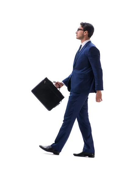 Podnikatel chodící stojící boční pohled izolované na bílém backgro — Stock fotografie