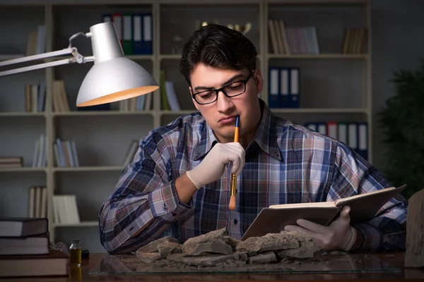 Arkeolog geç saatlere kadar ofiste çalışıyor.