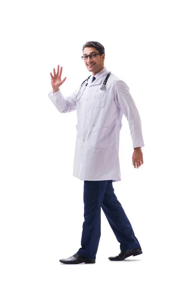 หมอหนุ่มยืนเดินโดดเดี่ยวบนหลังสีขาว — ภาพถ่ายสต็อก