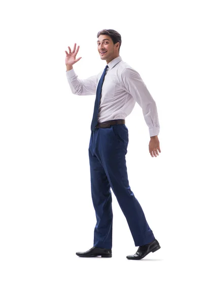 Businessman walking standing side view isolated on white backgro — Stock Photo, Image