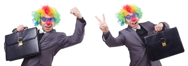 Clown Geschäftsmann isoliert auf weiß — Stockfoto