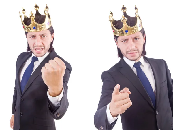 Businessman with crown isolated on white — Stock Photo, Image