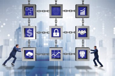 Engelleme zinciri kripto para birimi kavramında iş adamı