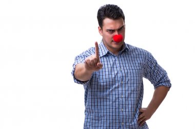 Beyaz arka planda izole komik bir palyaço.