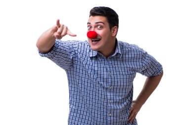 Beyaz arka planda izole komik bir palyaço.