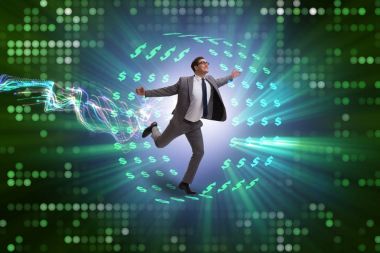 Hamster çarklı bir iş adamı dolarları kovalıyor.