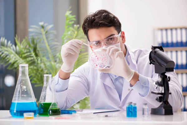 Médico varón que trabaja en el laboratorio con la vacuna contra el virus —  Fotos de Stock