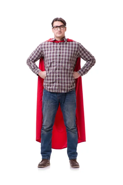 Super hrdina v červeném plášti na bílém — Stock fotografie