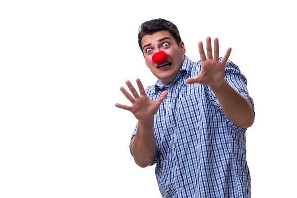 Смішний чоловік клоун ізольований на білому тлі — стокове фото