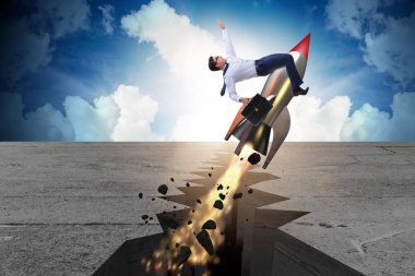 İş adamı roketle kaya boşluğundan uçuyor