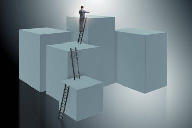 İş adamı kariyer merdiveni iş konseptinde engellere tırmanıyor