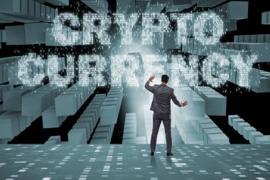 Engelleme zinciri kripto para birimi kavramında iş adamı