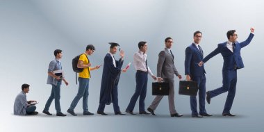 Erkeklerin aşamalarda ilerlediği iş konsepti