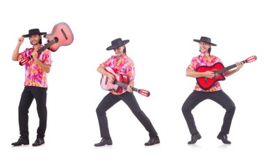 gitar üzerinde beyaz izole olan adam