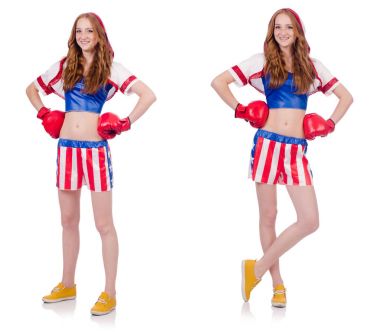 Amerikan sembollü kadın boksör.