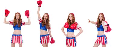 Amerikan sembollü kadın boksör.