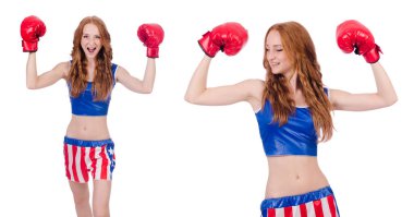 Amerikan sembollü kadın boksör.