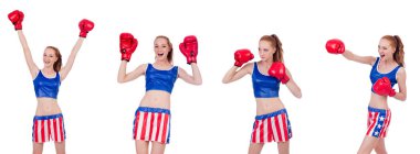 Amerikan sembollü kadın boksör.